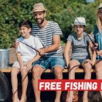 Family sitting on dock while fishing